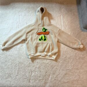 Teddy Cream Hoodie with Green Bear Design